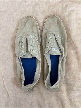 Keds Men’s Slip-On Canvas Sneakers in Beige with Blue Insole